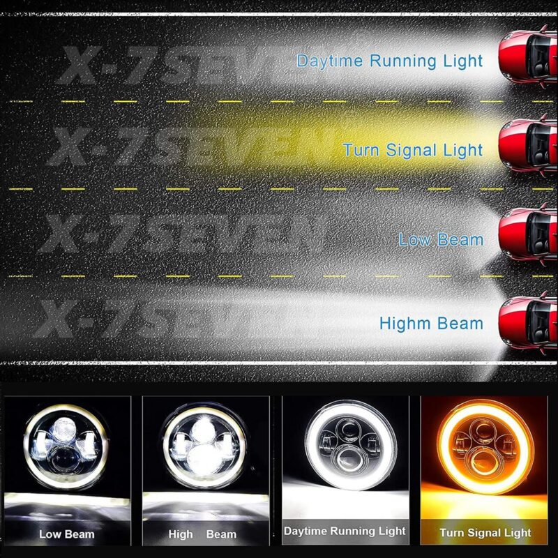 (2pcs/set) 7'' 90W Round Halo Ring Jeep Headlights With Amber Turn Signal Compatible with 1987-2018 Jeep Wrangler JK JKU TJ LJ Rubicon Sahara Unlimited - Image 5