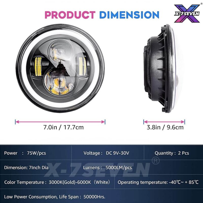 (2pcs/set) 7'' 90W Round Halo Ring Jeep Headlights With Amber Turn Signal Compatible with 1987-2018 Jeep Wrangler JK JKU TJ LJ Rubicon Sahara Unlimited - Image 2