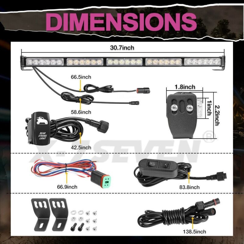 31 inch X-Strobe Light Bar -- Amber/White/Red -- Chase Strobe -- Brake-Reverse-Turn Signal - Image 4