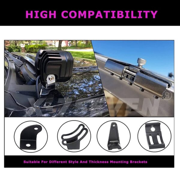 Stainless Steel Universal Pillar Hood LED Work Light Bar Mounting Brackets Clamp Holder for Jeep Truck SUV Truck Sedan Hatchback Wagon Without Drilling