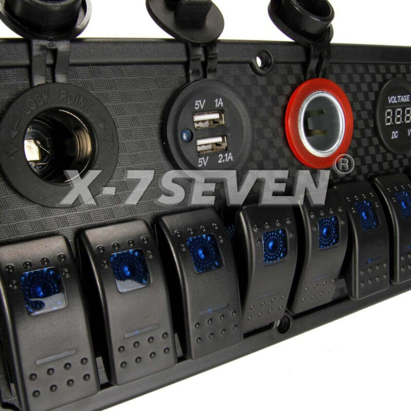 8 Gang Rocker Switch + 12v Socket + Dual USB Port + Voltmeter - Image 3