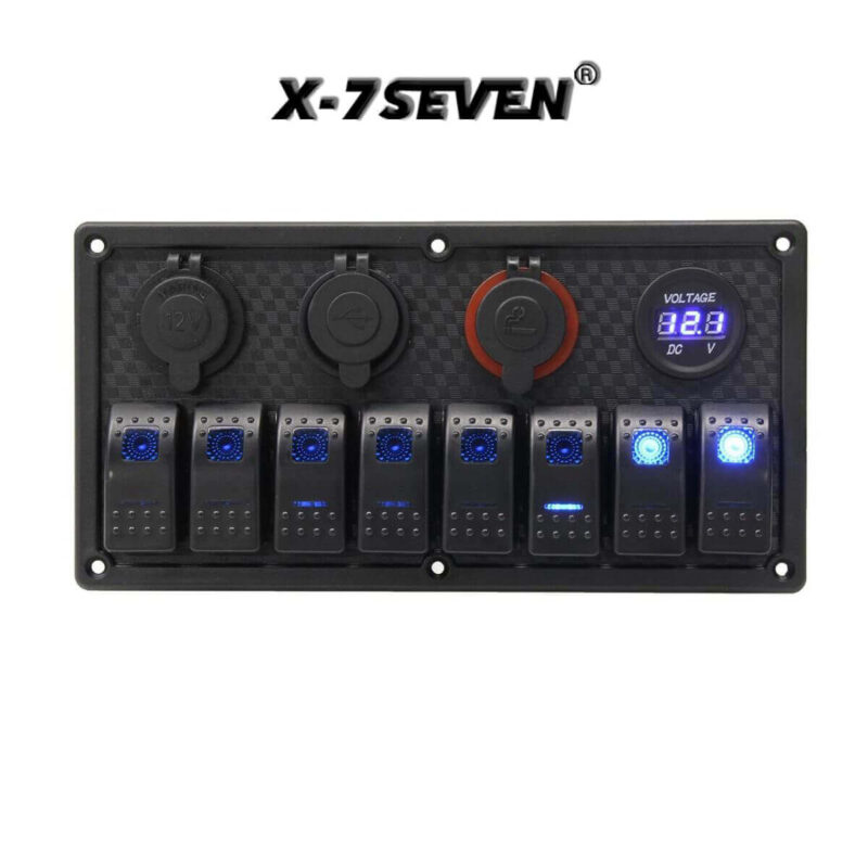 8 Gang Rocker Switch + 12v Socket + Dual USB Port + Voltmeter